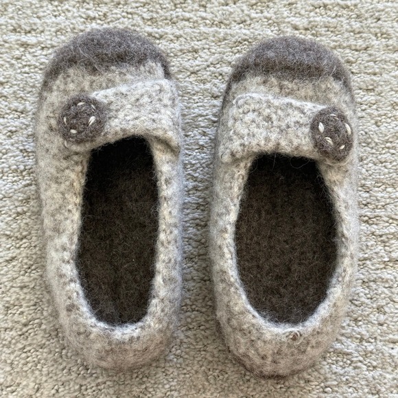 FELTED HANDMADE FRENCH Wool Slippers Slip On Warm Cozy‎ House Shoes Women 6-6.5 - Picture 4 of 12